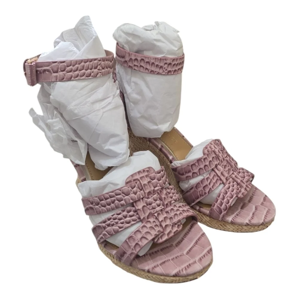 NIB Donald Pliner Trixee Crocco Leather Ankle Strap Wedge Espadrille Sandals 6
